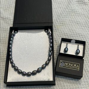 Black Pearl Necklace and Earring Set